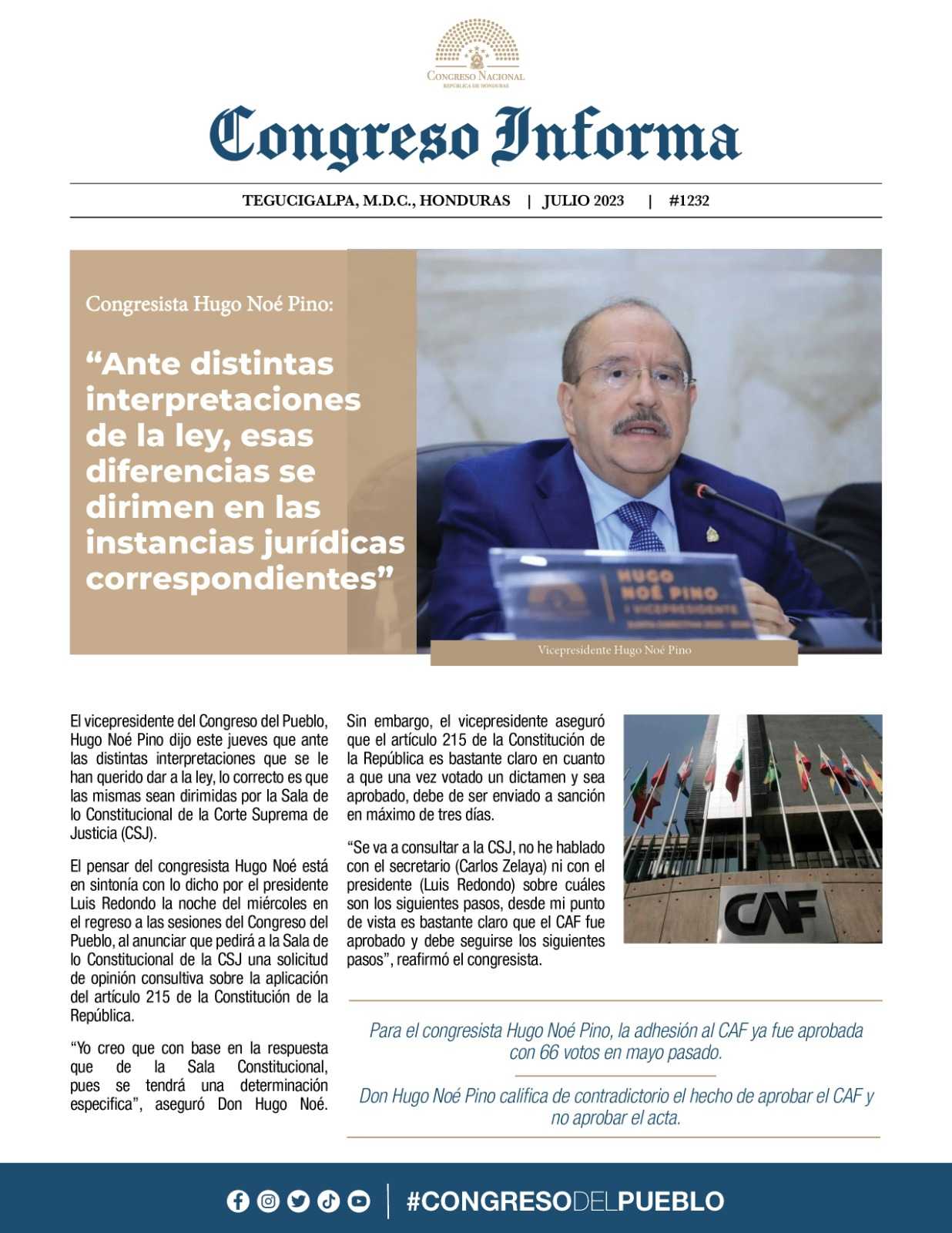 Vicepresidente Hugo Noé Pino habla sobre la consulta a la CSJ y la aprobación del CAF